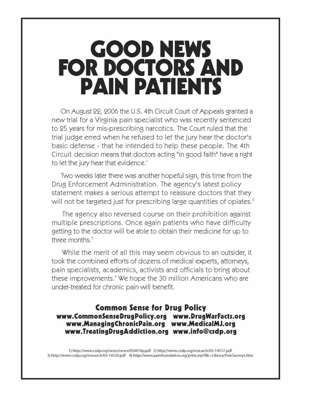 Good News for Doctors and Pain Patients