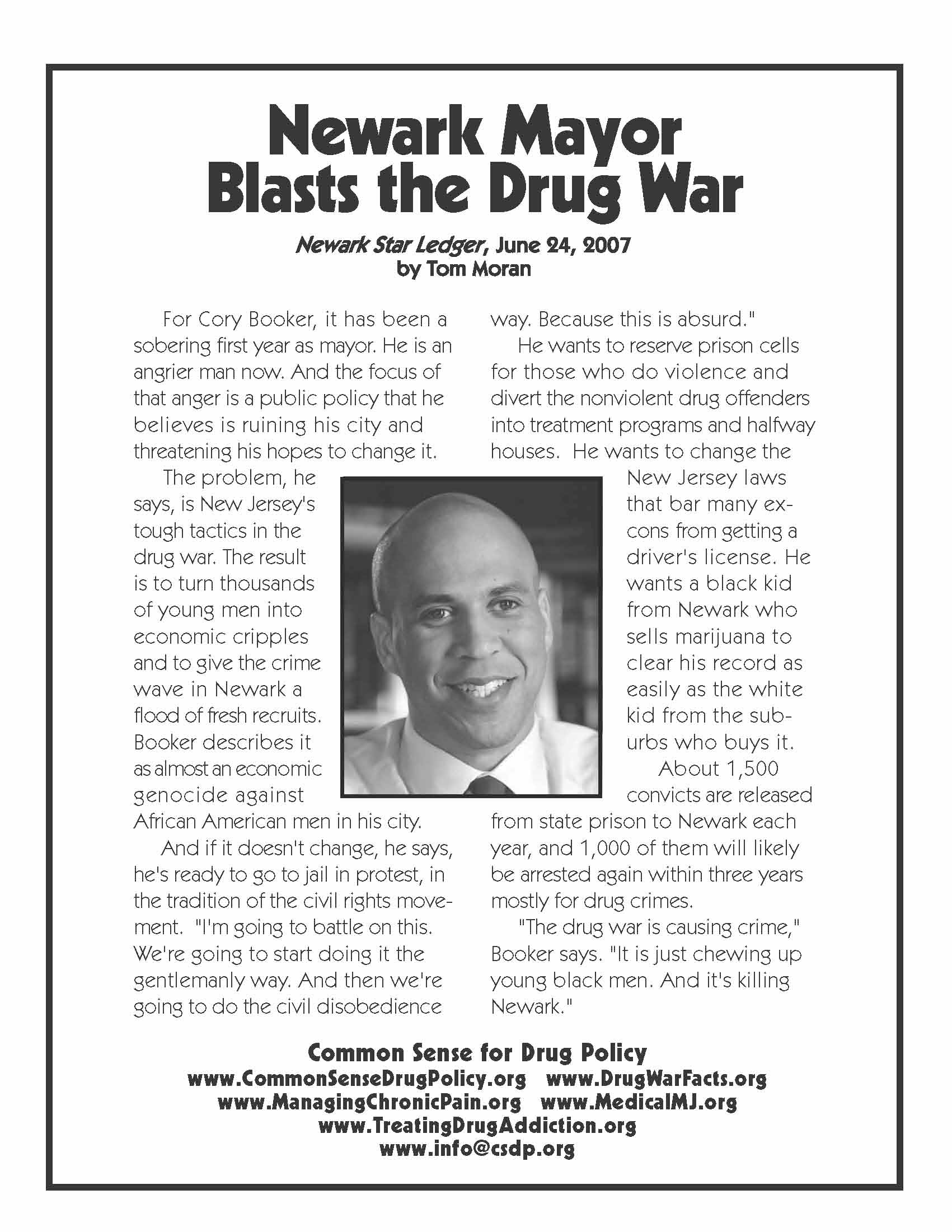 Newark Mayor Blasts The Drug War